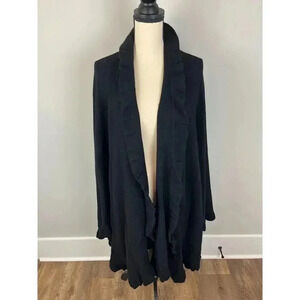 The Scotch House 100% Lambswool Long Cardigan Wrap Black One Size Ruffles